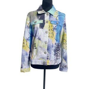 Simply Art by Dolcezza Size Medium  Jacket Button Up Collared Abstract Art